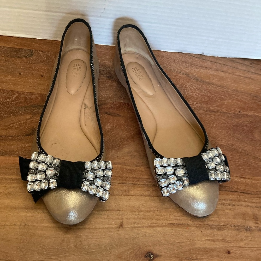 SEE  CHLOE LEATHER BOW ACCENTS BALLET FLATS   SHOES